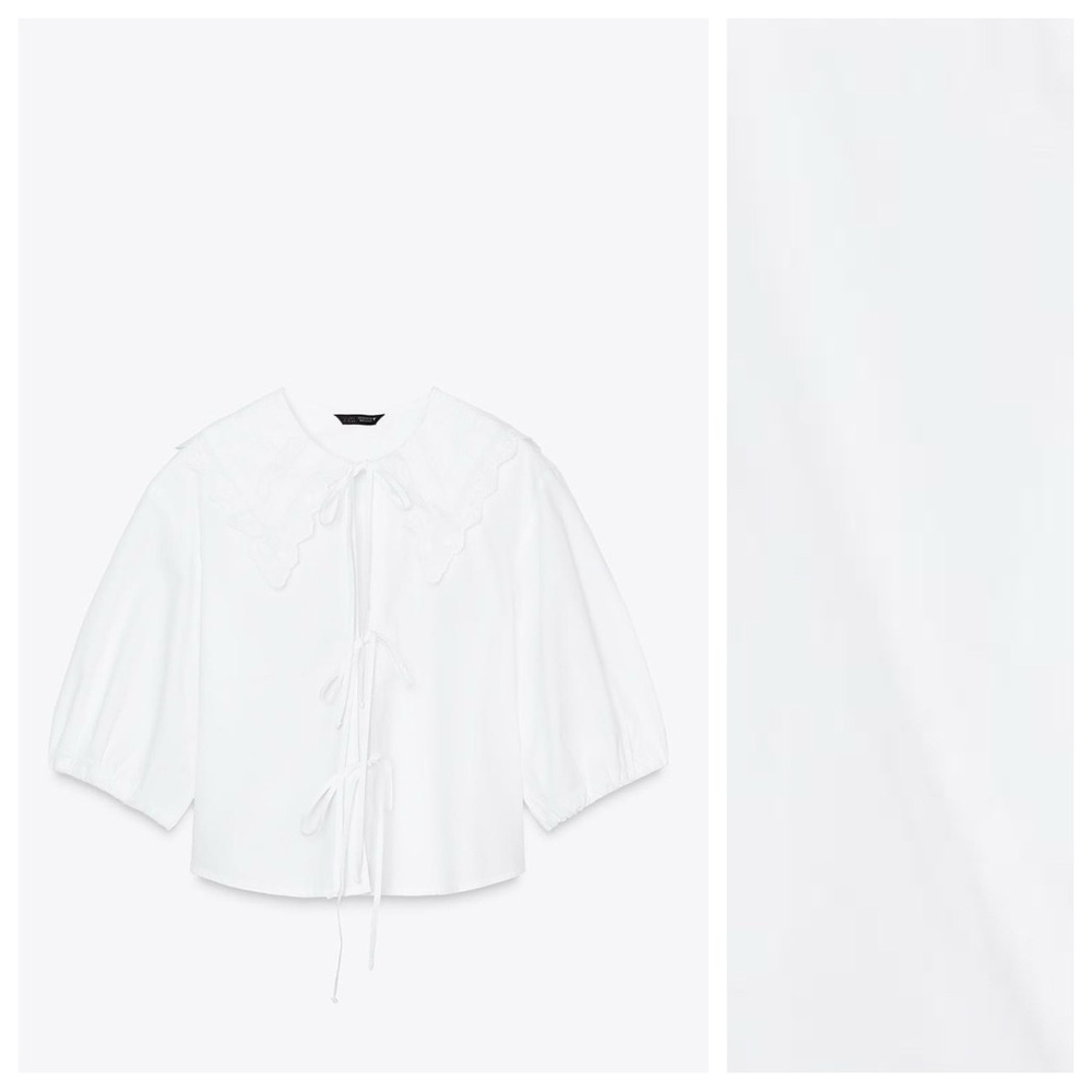 NWT. Zara White Poplin Peter Pan Collar Shirt. Size M. - Picture 4 of 9